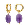 18K Gold Plated Oval Drop Earrings with Colorful Stone Pendant - Image 3