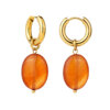 18K Gold Plated Oval Drop Earrings with Colorful Stone Pendant - Image 5