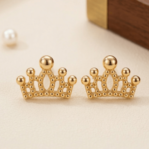 Gold Crown Stud Earrings