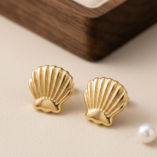 Gold Shell Stud Earrings