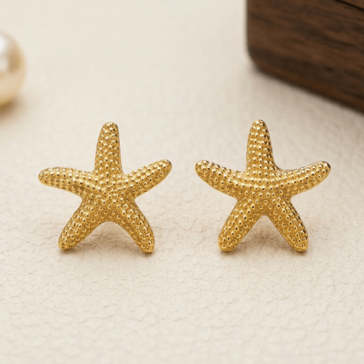 Gold Starfish Stud Earrings