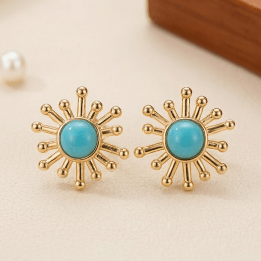 Turquoise Sunburst Stud Earrings